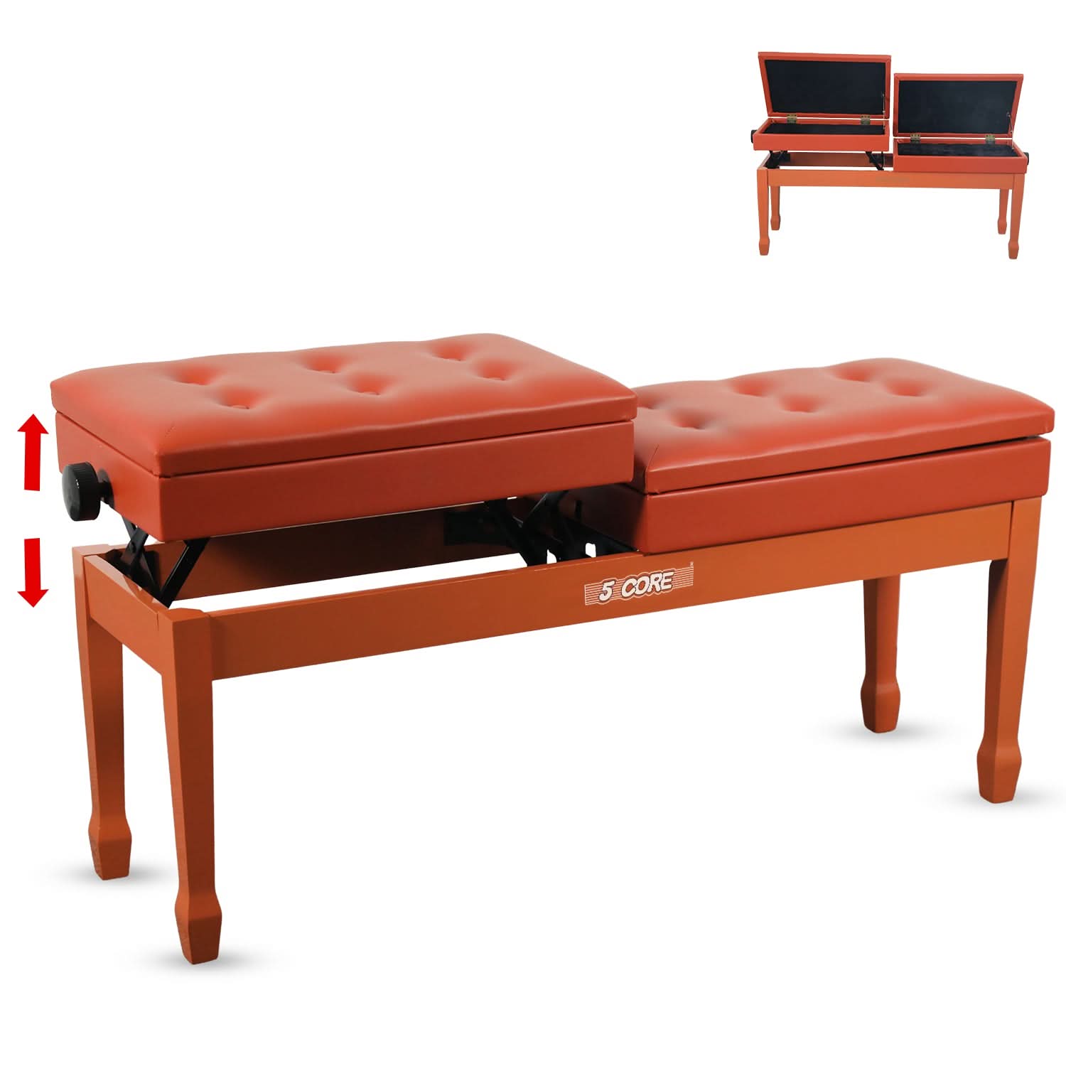 5 Core Duet Piano Bench 3.5 Inch Padded Cushioned Stool Wooden Heavy Duty Musician Chair w Storage